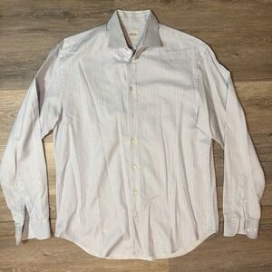 Armani Collezioni Mens Modern Fit Light Blue Stripe Dress Shirt 41 16 L